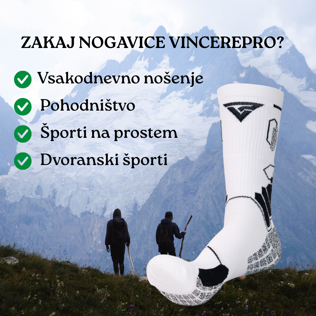 VincerePro protizdrsne nogavice PREMIUM GRIP bele za stabilnost in oprijem
